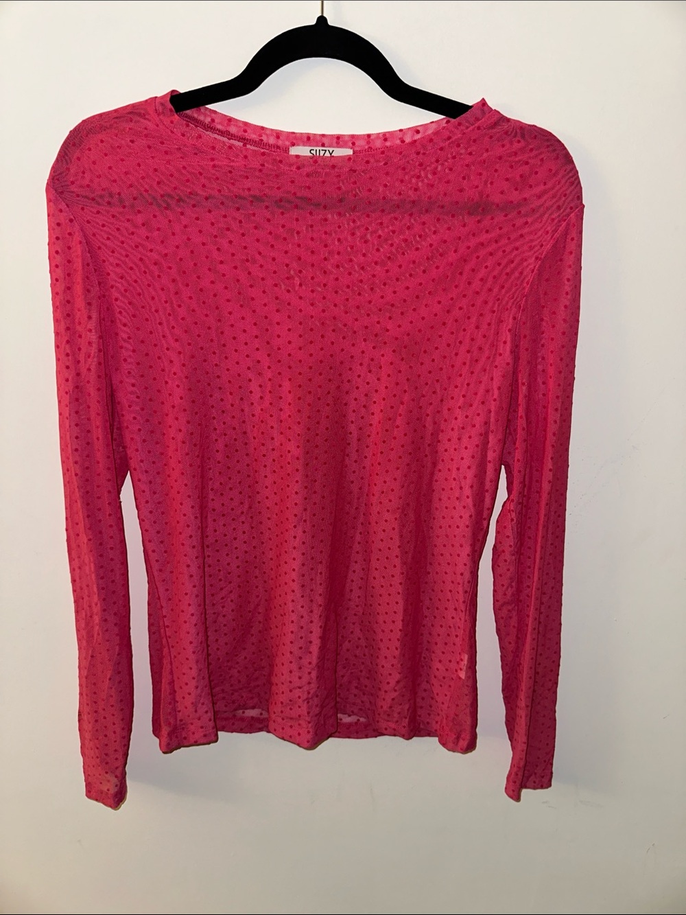 Pink Long Sleeve Sheer Dot Top
